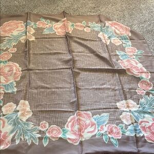 Floral Silk Scarf with Pink and Green Accents 100% silk